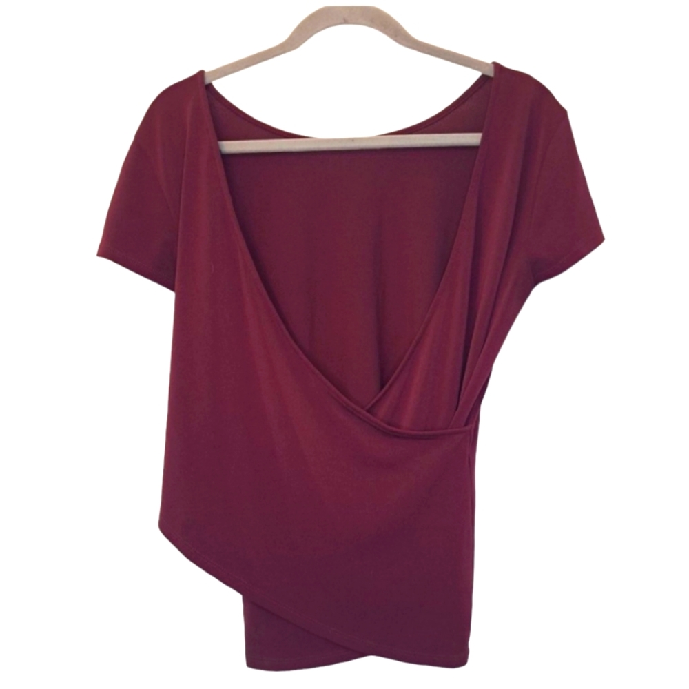 Express Maroon Top With Crossover Wrap Back Size Small